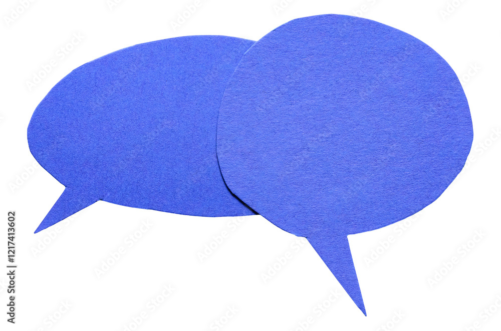 Poster blue round blank cut out cardboard paper speech bubbles with rough edges and copy space for text on 