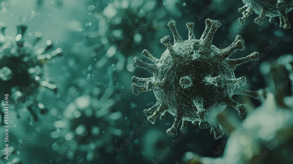Aufkleber close-up view of virus particles in dark background creating a scientific and mysterious atmosphere 