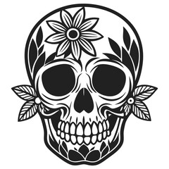 Simple Clean Skull Design With Floral Accents High Quality Editable Vector Design And Illustration