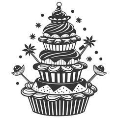 Whimsical Cupcake Tower With Playful Design High Quality Editable Vector Design And Illustration