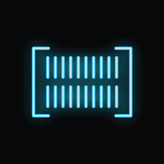 Neon blue barcode scanner glowing icon illustration on black background