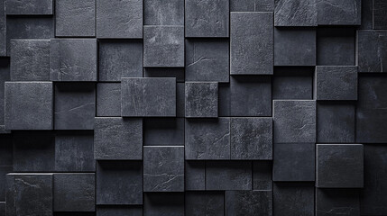 Modern textured wall design featuring alternating black tiles in various sizes