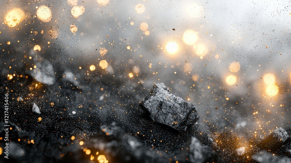 Aufkleber abstract image of stones and shimmering particles with blurred light effects on a dark background
