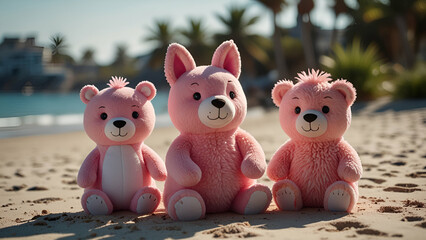 Cute Plush Pigs Sitting on Soft Surface