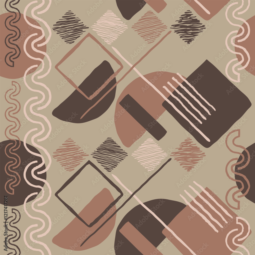 Poster abstract seamless pattern with drawn different shapes