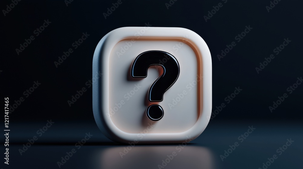 Poster three-dimensional question mark graphic on a soft background, symbolizing inquiry, uncertainty and s