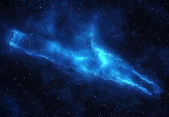  A blue nebula cloud in space, with a background of stars. A cinematic scene