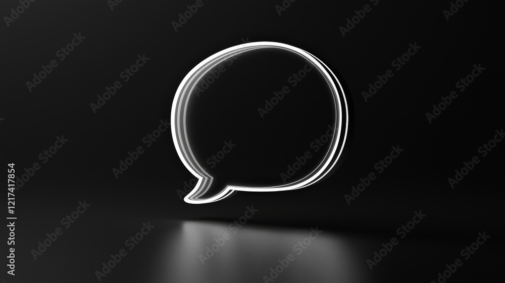 Aufkleber minimalist neon speech bubble icon with soft glow on dark background for modern communication concep