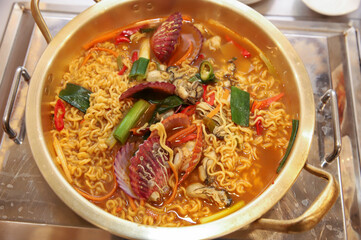 Seafood added to Korean instant ramen. Seafood Ramen