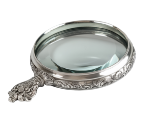Isolated Silver Vintage Magnifying Glass Close-up