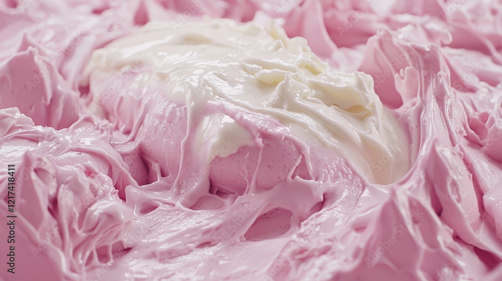 Poster creamy pink dessert display with swirls and soft peaks creating a delightful texture and inviting sw