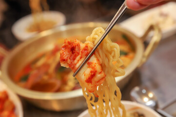 Seafood added to Korean instant ramen. Seafood Ramen