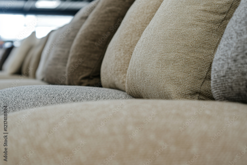 Poster a row of pillows with a tan and gray color scheme