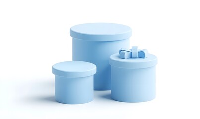 Blue gift boxes on podium, white background, product display