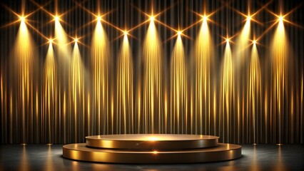 A podium illuminated by golden spotlights, creating an elegant atmosphere for award ceremonies or corporate events.