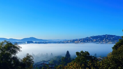 Contrast of clear blue sky meeting a thick smog layer above a city, dramatic environmental and air pollution message.