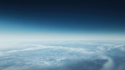 Obraz premium Contrast of clear blue sky meeting a thick smog layer above a city, dramatic environmental and air pollution message.