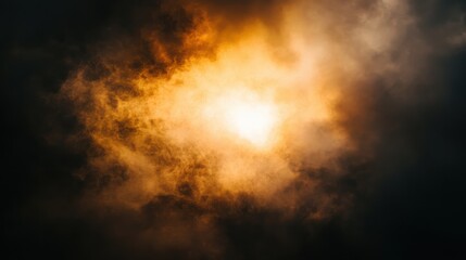 Obraz premium Dramatic shot of a sunrise through dense industrial smoke, golden light contrasting with dark pollution, environmental theme.