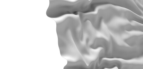 A white fabric draped and flowing in a soft, abstract form. The texture and folds of the material...