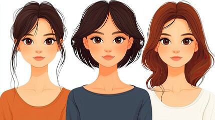 Three Young Women Displaying Different Hairstyles