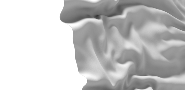 A white fabric draped and flowing in a soft, abstract form. The texture and folds of the material are highlighted by the subtle interplay of light and shadow.