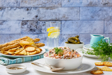 salmon dip with caper, red onion, dill, sour cream