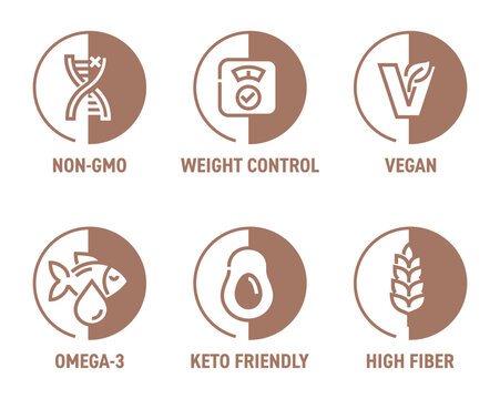 Main features icons for food dietary supplement labeling