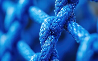 Intricate Blue Rope Knot: A Close-Up Macro Photography Masterpiece.