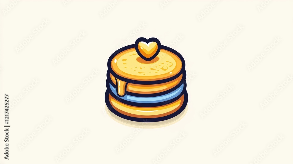 Poster delicious stack of pancakes with heart topping and drizzling honey on a soft background