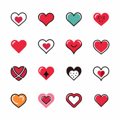 16 Red Heart Design Set - Modern and Minimalistic Graphics for Creative Projects.