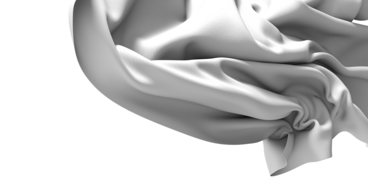 Draped gray fabric with subtle texture, isolated on a white background. Perfect for design projects and backgrounds.