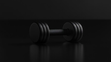 Black dumbbell on a black background, a real photograph, high-resolution photography
