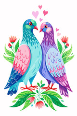 Obraz premium Happy Valentine's day watercolor vector illustration. Watercolor Love Birds Illustration – Romantic Vector Art for Valentine’s Day and Beyond..