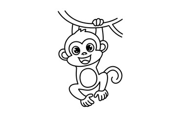 Fototapeta premium a cute little monkey hanging with branch a coloring page for kids