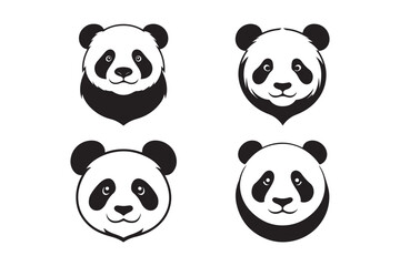 Adorable Panda Head Silhouette Logo Design Set
