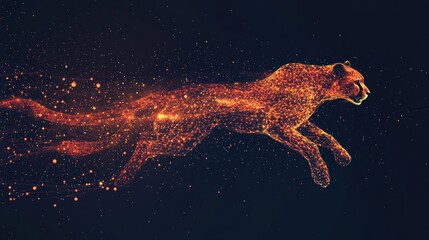 Fototapeta premium Fiery cheetah in motion, particles forming its shape.
