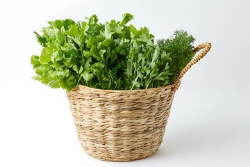 Fototapeta premium Fresh Herbs in a Natural Woven Basket