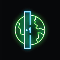 Fototapeta premium Neon glowing icon of a road leading to planet earth, concept of metaverse