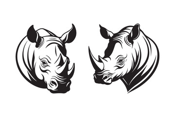 Vector Illustration of Two Rhinoceros Heads in Black and White