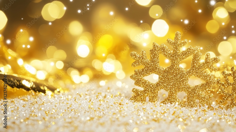 Poster golden snowflake close up winter sparkle - a close-up view of a golden snowflake delicately resting 