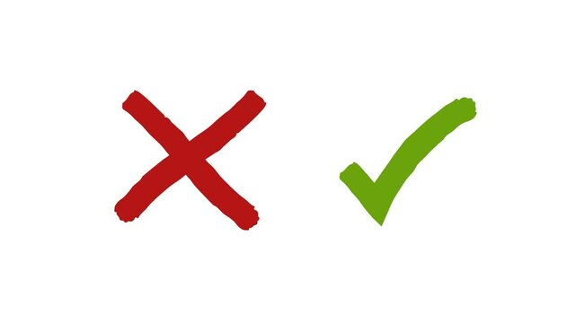 Green check mark, red cross mark Animation. Animated checklist signs, approval badge. Flat and modern checkmark transparent background 4K	
