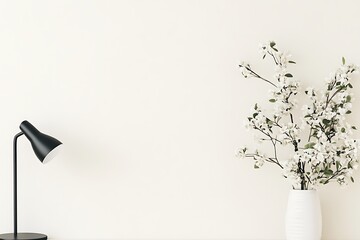 Minimalist Spring Decor with Flowers and Lamp