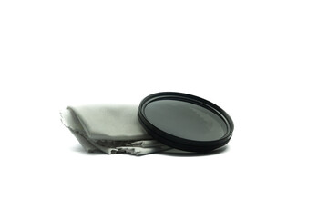 Neutral Density (ND) camera lens filter with cleaning cloth