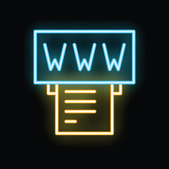 Neon sign showing a printer printing out a website's homepage