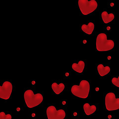 Red Hearts Decorative Pattern on Black Background