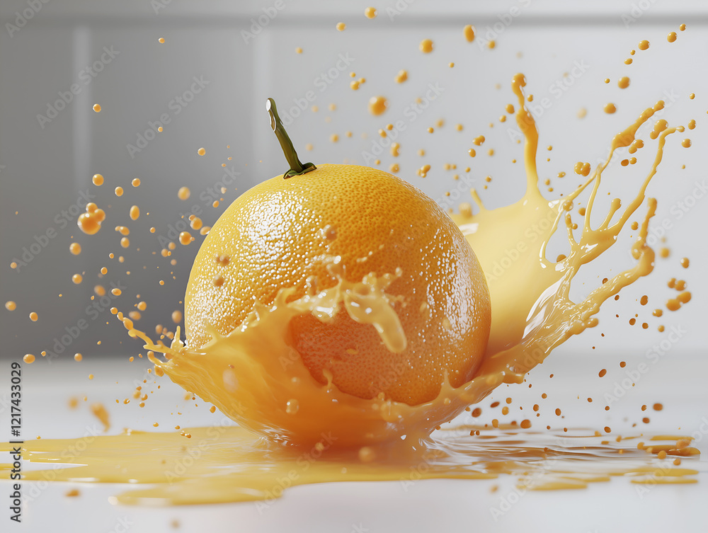 Poster orange splash, fresh orange splashing into juice creating a dynamic and vibrant explosion of citrus 