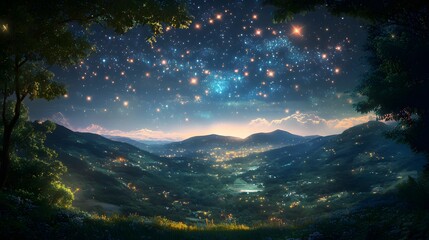 Starlit Night Over a Tranquil Valley