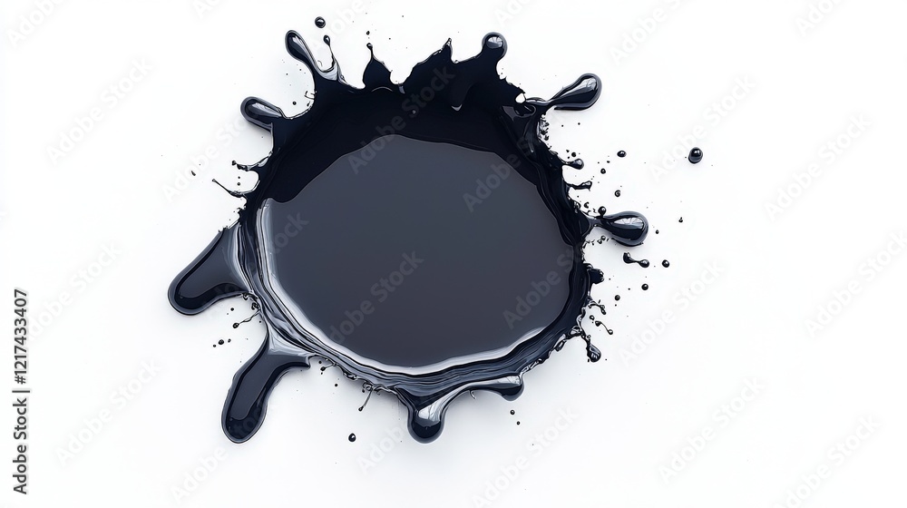 Poster black paint splash on white background with liquid droplets creating a bold and dynamic artistic eff