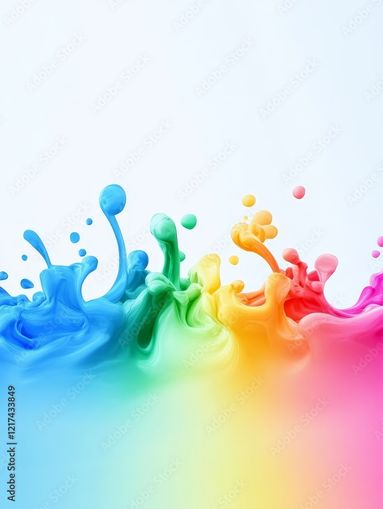 Poster rainbow liquid splashes - vibrant rainbow colored liquid splashes against a white background, creati