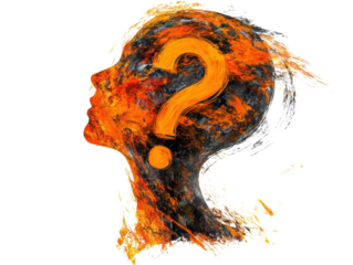 Isolated Question Mark in Woman's Head